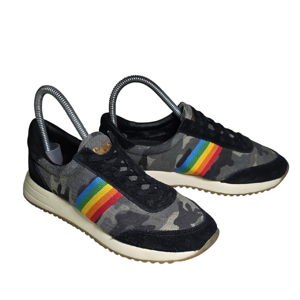 Gola Montreal Camo Sneakers with Rainbow Stripes Womens Size 6